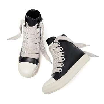 IMPREMEY Women's High Top Sneakers Lace Up PU Leather Shoes with Thick Soles and Zipper, Fashionable Walking Shoes