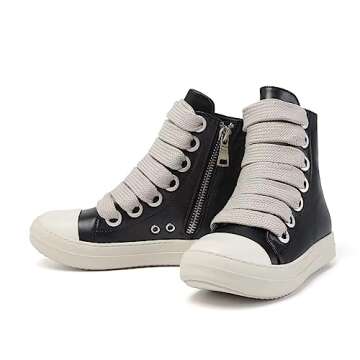 IMPREMEY Women's High Top Sneakers Lace Up PU Leather Shoes with Thick Soles and Zipper, Fashionable Walking Shoes