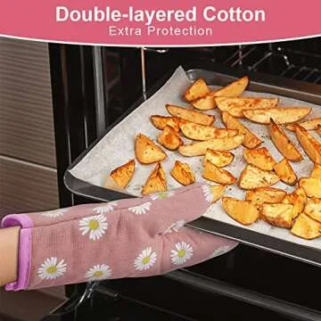 AUAUY Oven Mitts and Pot Holders Set, 392°F Heat Resistant Cooking Gloves and Hot Pads Baking Mittens Grilling Gloves BBQ Gloves Non-Slip Kitchen Mittens for Oven Cooking Baking Grilling