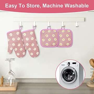 AUAUY Oven Mitts and Pot Holders Set, 392°F Heat Resistant Cooking Gloves and Hot Pads Baking Mittens Grilling Gloves BBQ Gloves Non-Slip Kitchen Mittens for Oven Cooking Baking Grilling