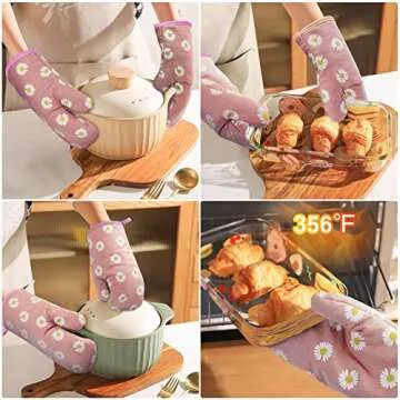 AUAUY Oven Mitts and Pot Holders Set, 392°F Heat Resistant Cooking Gloves and Hot Pads Baking Mittens Grilling Gloves BBQ Gloves Non-Slip Kitchen Mittens for Oven Cooking Baking Grilling