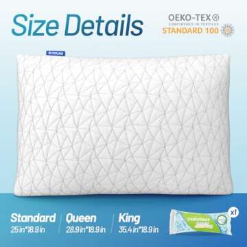 CushyOasis Shredded Memory Foam Pillows, Bed Pillows for Sleeping, Queen Size Pillows, Cooling Pillo...