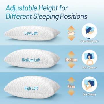 CushyOasis Shredded Memory Foam Pillows, Bed Pillows for Sleeping, Queen Size Pillows, Cooling Pillow, Stomach and Back Sleepers with Removable Washable Pillowcase (Queen*1)