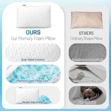 CushyOasis Shredded Memory Foam Pillows, Bed Pillows for Sleeping, Queen Size Pillows, Cooling Pillow, Stomach and Back Sleepers with Removable Washable Pillowcase (Queen*1)