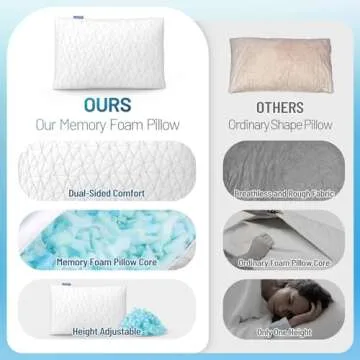 CushyOasis Shredded Memory Foam Pillows, Bed Pillows for Sleeping, Queen Size Pillows, Cooling Pillow, Stomach and Back Sleepers with Removable Washable Pillowcase (Queen*1)