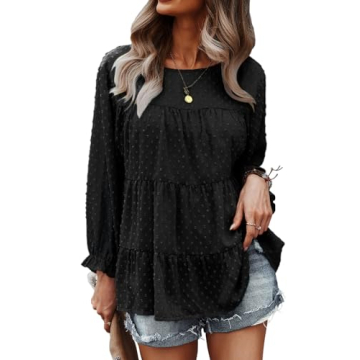 PRETTYGARDEN Women's Summer Chiffon Blouse with Mesh Sleeves