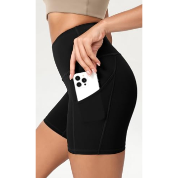 ODODOS 5" Tummy Control Yoga Shorts for Women with Pockets High Waist Athletic Workout Biker Shorts, Black, Medium