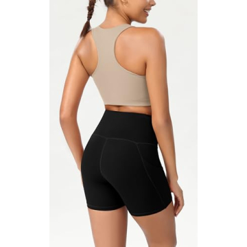 ODODOS 5" Tummy Control Yoga Shorts for Women with Pockets High Waist Athletic Workout Biker Shorts, Black, Medium
