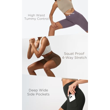 ODODOS 5" Tummy Control Yoga Shorts for Women with Pockets High Waist Athletic Workout Biker Shorts, Black, Medium