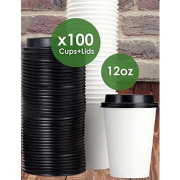 Eco-Friendly 12 Oz Paper Coffee Cups - Perfect for Hot Beverages, 100 Pk