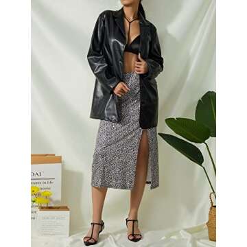 Swatiek Women Faux Leather Jacket Long Sleeve Plus Size Top Blazers Button Coat (Black, Medium)