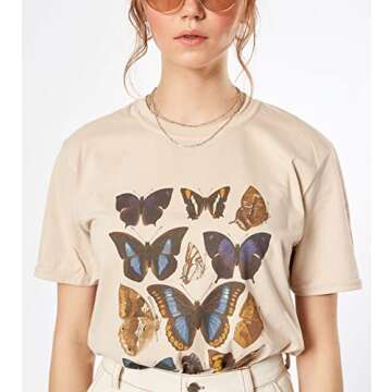 Meladyan Women’s Oversize Graphic Printed Loose Tee Short Sleeve Round Neck Loose Tshirt Tops Apricot