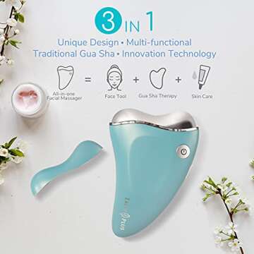 Emay Plus Facial All in One Skin Massager, Gua Sha Cold/Warm Firming V-line Wrinkle Reduce Lifting (HazeBlue)