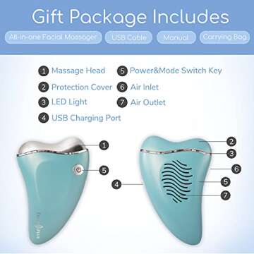 Emay Plus Facial All in One Skin Massager, Gua Sha Cold/Warm Firming V-line Wrinkle Reduce Lifting (HazeBlue)