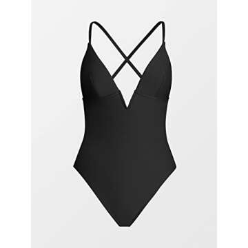CUPSHE Women Swimsuit One Piece Bathing Suit Deep V Neck Crisscross Back Adjustable Strap Black S