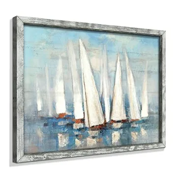 Seascape Framed Painting Wall Art: Coastal Sailboat Artwork for Home Decor 16"x12"