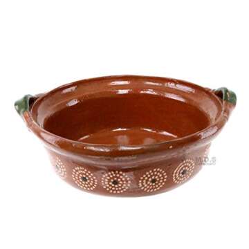 Cazuela De Barro 10“ with Top Clay Traditional Floral Artisan Artezenia Olla Casserole Mexican