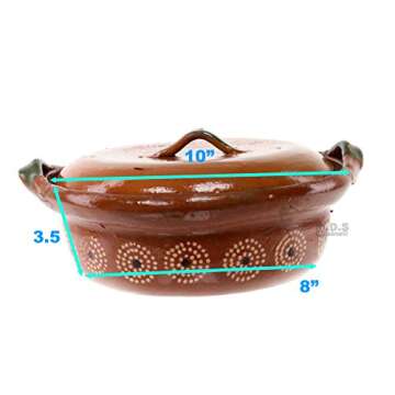 Cazuela De Barro 10“ with Top Clay Traditional Floral Artisan Artezenia Olla Casserole Mexican
