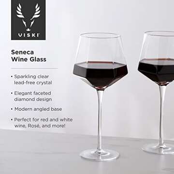 Viski Seneca Modern Wine Glasses - Long Stem Wine Glass Set for Red or White Wine - Dishwasher Safe ...
