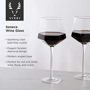 Viski Seneca Modern Wine Glasses - Long Stem Wine Glass Set for Red or White Wine - Dishwasher Safe ...