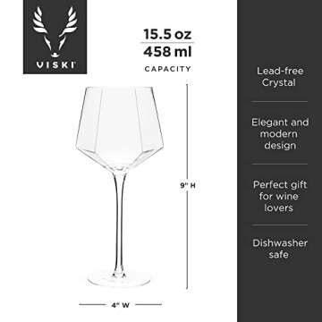 Viski Seneca Modern Wine Glasses Set of 2 Dishwasher Safe