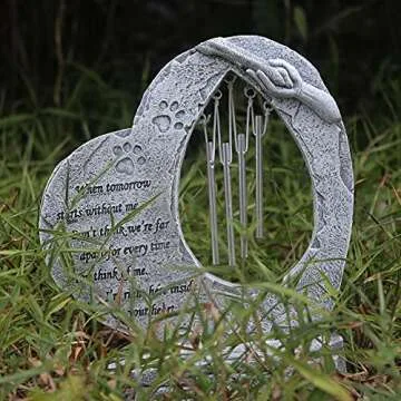 YLSMILE Heart Shaped Pet Memorial Stone with Wind Chimes