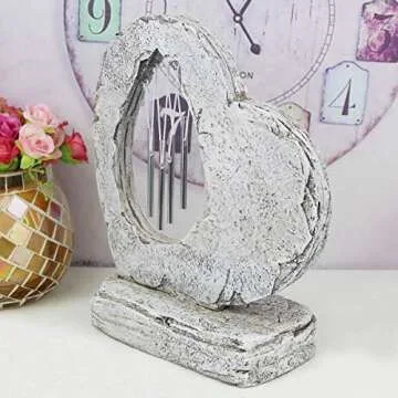 YLSMILE Heart Shaped Pet Memorial Stone with Wind Chimes