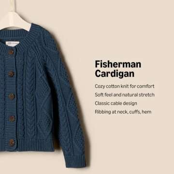 Amazon Essentials x Sofia Grainge Unisex Babies' Fisherman Cardigan Sweater, Dark Navy, 12 Months