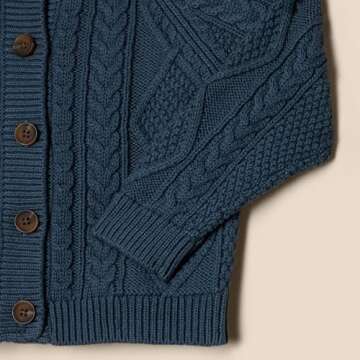 Amazon Essentials x Sofia Grainge Unisex Babies' Fisherman Cardigan Sweater, Dark Navy, 12 Months