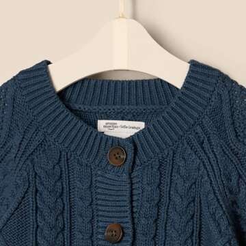 Amazon Essentials x Sofia Grainge Unisex Babies' Fisherman Cardigan Sweater, Dark Navy, 12 Months
