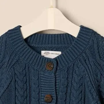Amazon Essentials x Sofia Grainge Unisex Babies' Fisherman Cardigan Sweater, Dark Navy, 12 Months