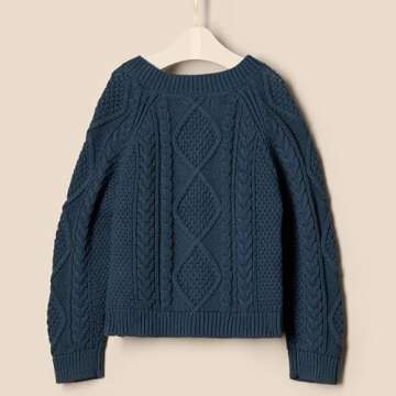 Amazon Essentials x Sofia Grainge Unisex Babies' Fisherman Cardigan Sweater, Dark Navy, 12 Months