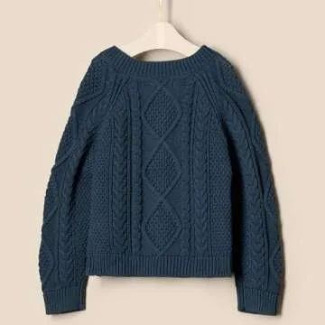 Amazon Essentials x Sofia Grainge Unisex Babies' Fisherman Cardigan Sweater, Dark Navy, 12 Months