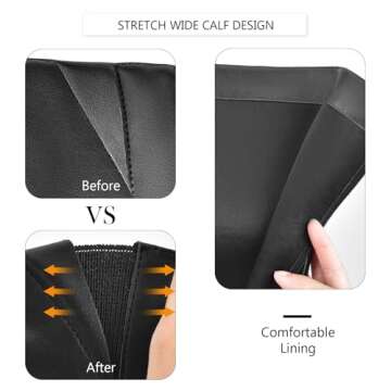 Dumjey Women's Black Knee High Boots with Chunky Heel