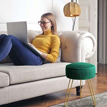 Buy LUE BONA Emerald Velvet Vanity Stool - Stylish Ottoman