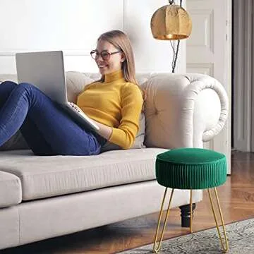Buy LUE BONA Emerald Velvet Vanity Stool - Stylish Ottoman