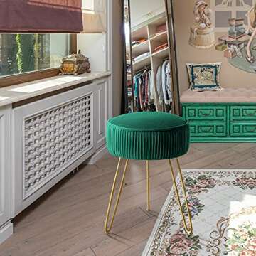 Buy LUE BONA Emerald Velvet Vanity Stool - Stylish Ottoman