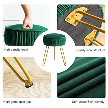 Buy LUE BONA Emerald Velvet Vanity Stool - Stylish Ottoman