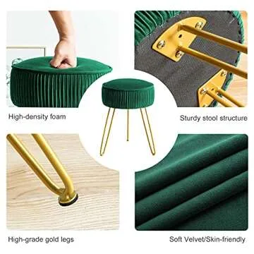 Buy LUE BONA Emerald Velvet Vanity Stool - Stylish Ottoman