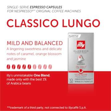 Illy Espresso Compatible Capsules - Single-Serve Coffee Capsules & Pods - Classico Lungo Roast - Notes Of Caramel, Orange Blossom & Jasmine Coffee Pods - For Nespresso Coffee Machines – 10 Count