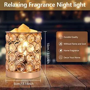Crystal Wax Melt Warmer Candle Wax Warmer for Scented Wax 2 in 1 Wax Melts Fragrance Warmer Wax Cubes Melter Home Office Deco Night Light Valentines Day Birthday Gifts for Women Mom Girl(01-Gold)
