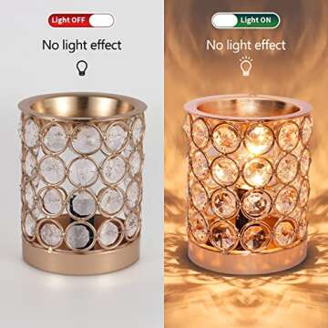 Crystal Wax Melt Warmer Candle Wax Warmer for Scented Wax 2 in 1 Wax Melts Fragrance Warmer Wax Cubes Melter Home Office Deco Night Light Valentines Day Birthday Gifts for Women Mom Girl(01-Gold)