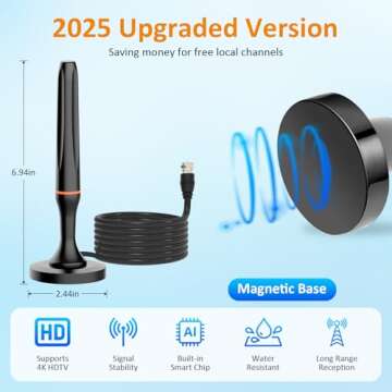 Digital TV Antenna for Smart Tv Indoor, 360 Reception Digital HDTV Antenna for Local Channels, Suppo...