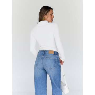 Trendy Queen Women's Turtleneck Long Sleeve Shirts Fall Fashion BasicThermal Underwear Tops Winter Clothes 2025 White S