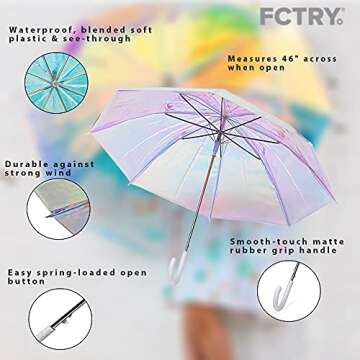 FCTRY Holographic Umbrella - Fashionable Rainbow Canopy