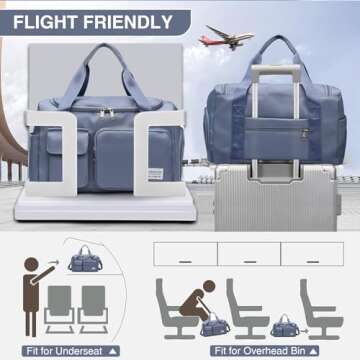 Blue Gym Bag for Women, Waterproof Travel Duffle Bag Carry On Weekender Bag with Shoe Compartment & Wet Pocket, Gym Tote Bag for Travel, Workout, Sport
