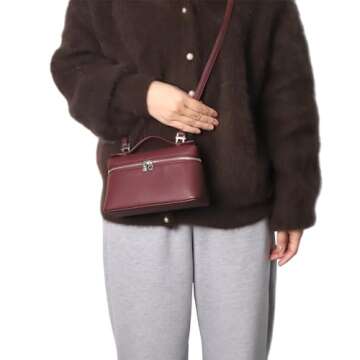 Crossbody Bag for Women Top-Handle Pouch L19 Bag Designer Shoulder Leather Handbag Trendy Purse (Burgandy)