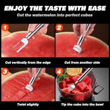2-in-1 Stainless Steel Fruit Cutter,Watermelon Cutter，Watermelon Slicer,Watermelon Cutter Melon Cutter Tool,Dual Head Stainless Steel Fruit Forks Slicer Knife for Family Parties Camping(2Pcs)