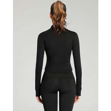 Tanming Women's Full Zip Seamless Workout Jacket Running Yoga Slim Fit Track Jacket (Black-S)