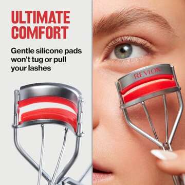 Revlon Triple-Stepped Lash Curler, Eyelash Lift For a Super-Curled Look in One Squeeze, 3-Tiered Pads for Gentle, Tug-Free Curling, 1 Count